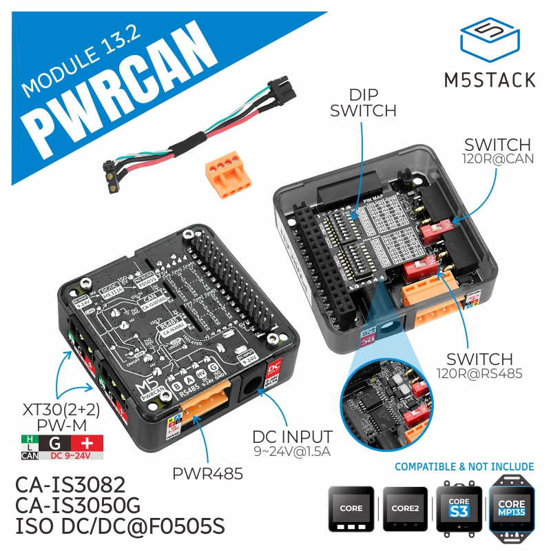 M5Stack - M5スタックの公式Pwrcanモジュール、独立した2-ch缶および1 ch rs485、13.2
