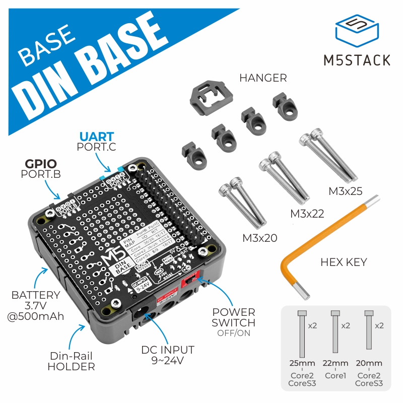 M5Stack - M5スタックの公式dinベースと500mAhバッテリー