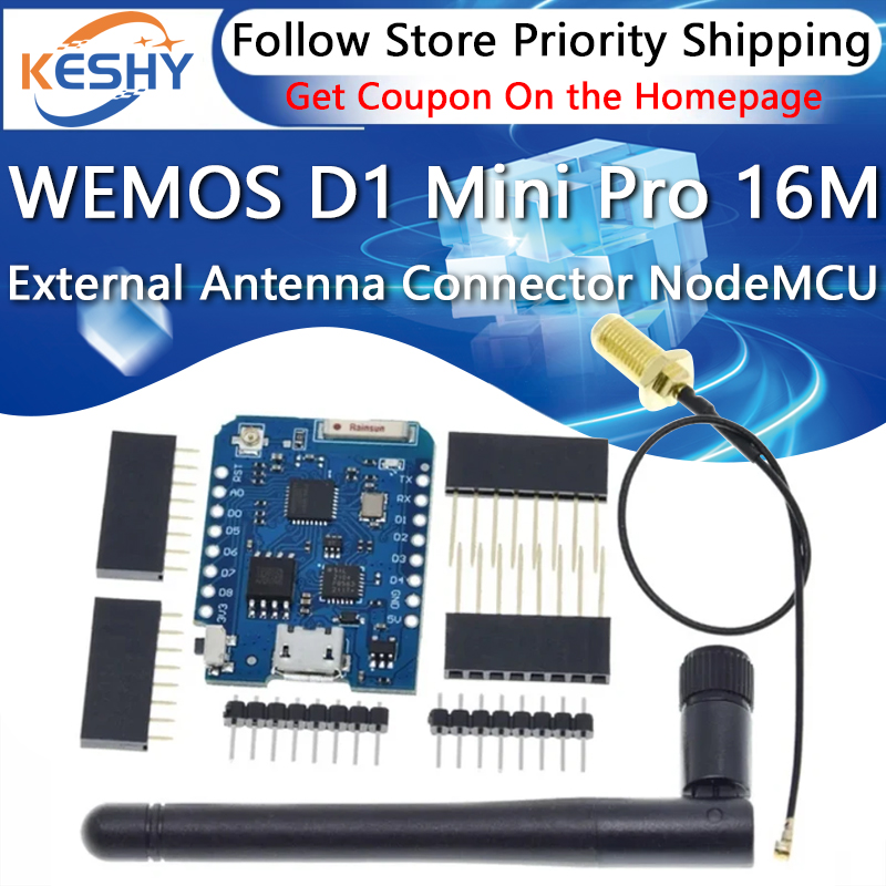 D1 Mini Pro - WEMOS D1 ミニプロ 16 メートルバイト外部アンテナコネクタ NodeMCU